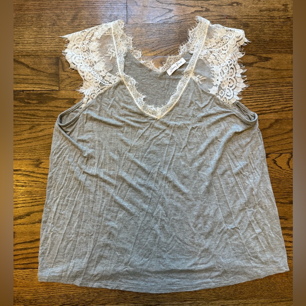 Emory Park grey lace-front tank, Large